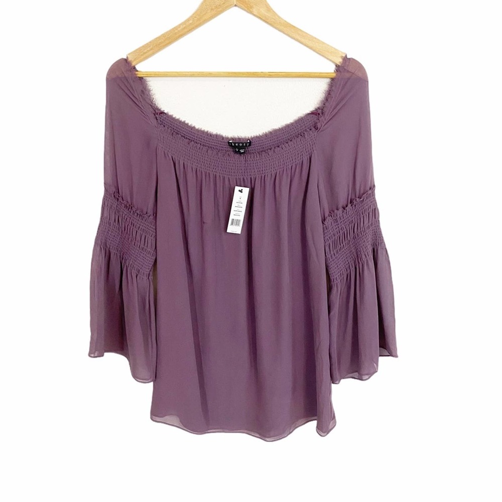 NWT Theory 100% Silk Peasant Alterina Purple Top Size Small